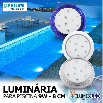 PROMOÇÃO - LUMINÁRIA LED PARA PISCINA 9w | 8 cm | CORPO AZUL | IP68 | BRANCO FRIO 6.500K