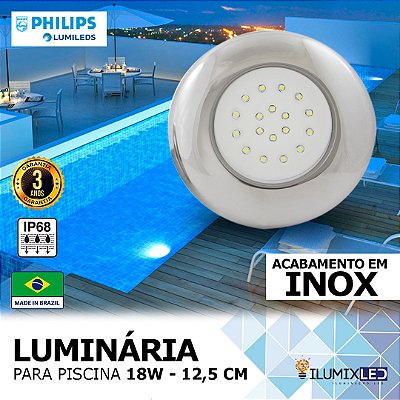 LUMINÁRIA LED PARA PISCINA 18w | 12,5cm | INOX | IP68 À prova d'água | LED CHIP PHILIPS