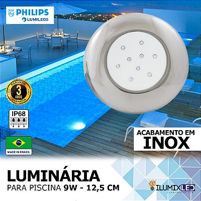 LUMINÁRIA LED PARA PISCINA 9w | 12,5cm | INOX | IP68 À prova d'água | LED CHIP PHILIPS