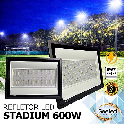 Refletor LED STADIUM SMD 600w | Bivolt | IP67 | 60.000 Lúmens | 6.500k | LINHA COMERCIAL