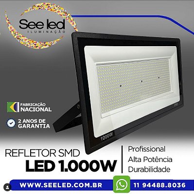 Refletor LED SMD SLIM 1.000w | Bivolt | IP67 | 80.000 Lúmens | 6.500k | LINHA COMERCIAL