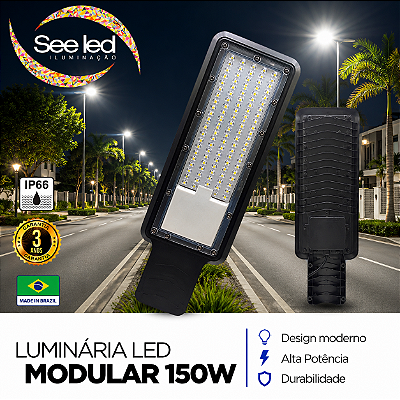 Luminária LED Pública Modular para Poste 150w | Bivolt | IP66 | 15.000 Lúmens | 6.500k | Para Rua ou Condomínio