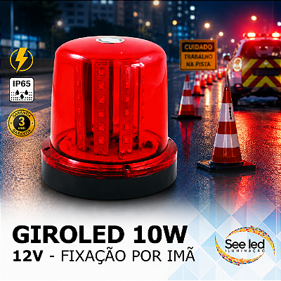 Sinalizador LED GIROLED 10w | 12/24v | Fixação: POR IMÃ | IP65 Resistente à Água | 360º | LED PHILIPS