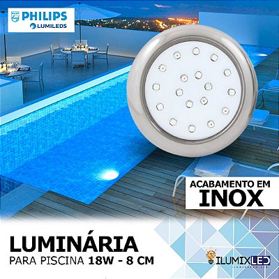 LUMINÁRIA LED PARA PISCINA 18w | 8 cm | INOX | IP68 À prova d'água | LED CHIP PHILIPS