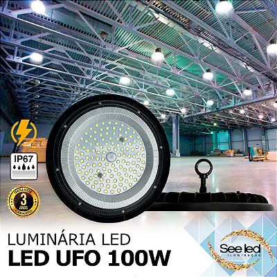 Luminária LED Industrial UFO 100w | Bivolt | IP67 | 10.000 Lúmens | 6.500k | MODELO SLIM