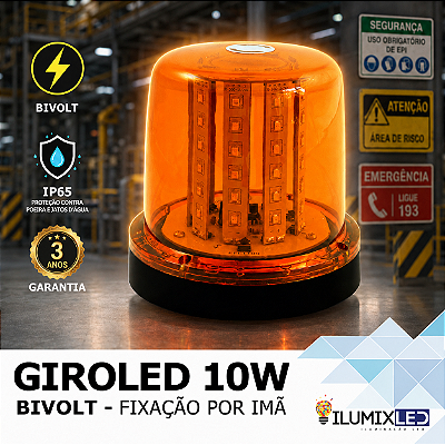 Sinalizador LED GIROLED 10w | BIVOLT | Fixação: POR IMÃ | IP65 Resistente à Água | 360º | LED PHILIPS