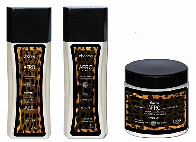 COMBO MEGA Dhonna Completo - Shampoo Afro Gentle Poo - L-POO - 1L + Leave In Afro Cachos Definidos (2C, 3A, 3B) - 1L + Máscara No Poo Afro Nano Link - 500g