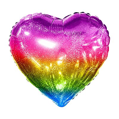 Balão Holográfico 20" Coração - Arco-Íris (unidade - 50 cm)