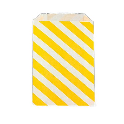 Saquinho de papel listras diagonais - Amarelo 13x18 cm (12 unidades)