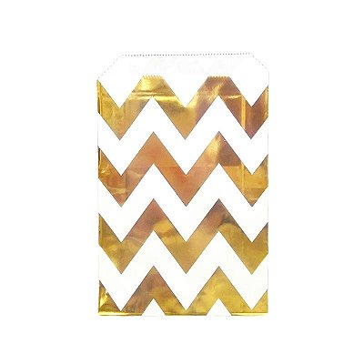 Saquinho de papel listras - Chevron Dourado 12x18 cm (12 unidades)