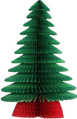 Colmeia de papel - Árvore de Natal verde (base vermelha - 40 cm)