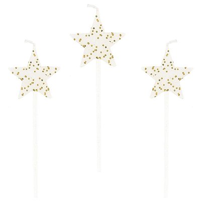 Velas glitter dourado -  Estrela branca (3 unidades)