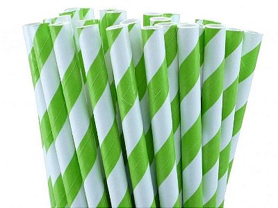 Canudo de papel listra verde - 20 unidades