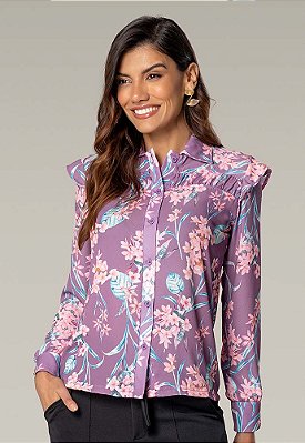 Camisa Sweet Crepe Floral Manga Longa