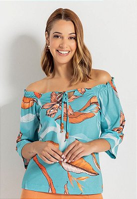 Blusa Borogodó Manga ¾ Decote Quadrado