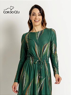 Vestido "Conquistar" Midi Manga Longa Estampa Exclusiva