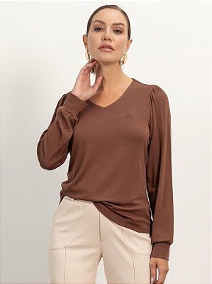 Blusa "Experiências" Manga Longa Decote V