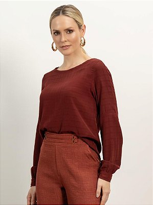 Blusa "Experiências" Manga Longa com Recorte e Nervuras