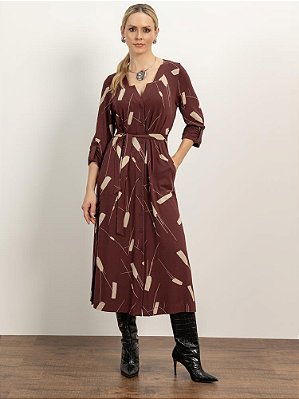 Vestido "Vibrações" Chemise Midi Mangas ¾ Estampado