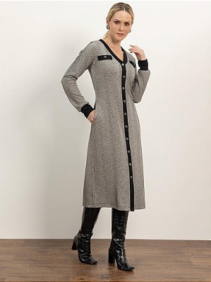 Vestido "Memórias" Midi Manga Longa Padronagem