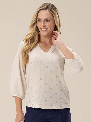 Blusa "Suavidade" Mangas ¾ Bordado poá