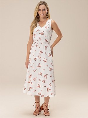 Vestido "Frescor" Sem Manga Decote V Cintura com Elásticos Duplos