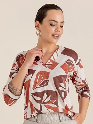 Blusa "Movimento" Mangas ¾ Decote V Duplo