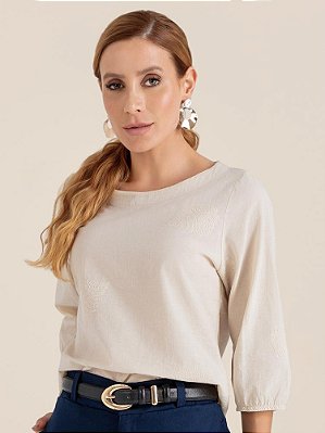 Blusa "Horizonte" Mangas ¾ Bordada