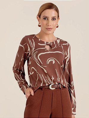 Blusa "Clareza" Manga Longa V Vazado