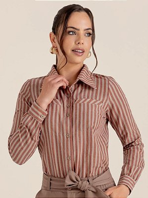 Camisa "Ânimo" Manga Longa Listrada Dois Bolsos