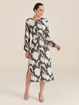 Vestido "Movimento" Manga Longa Midi Decote U