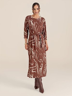 Vestido "Clareza" Evasê Midi Mangas ¾