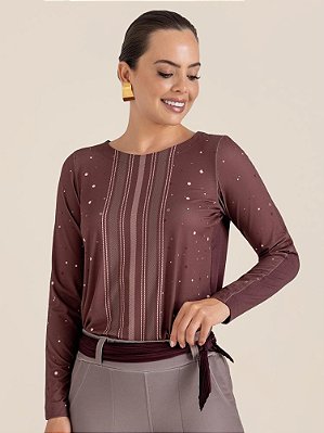 Blusa "Sussurro" Manga Longa Frente Estampa Exclusiva