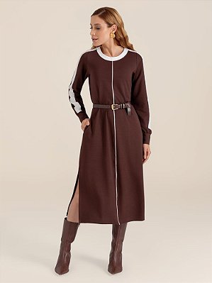 Vestido "Propósito" Manga Longa Midi Bicolor