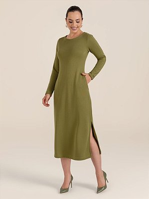 Vestido "Semente" Evasê Midi Manga Longa