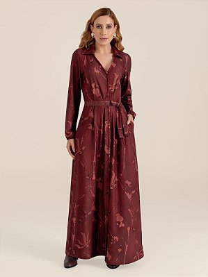 Vestido "Promessas" Manga Longa Chemise Estampa Exclusiva