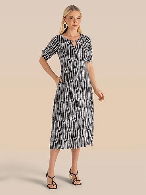 Vestido Orientar Mc Midi Decote Vazado