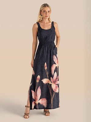 Vestido Constância Sm Longo Estampa Exclusiva Barrada