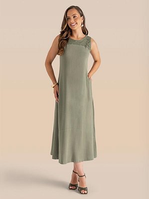 Vestido Presença Sm Evasê Linen Crochê