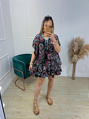 Vestido Indiano Curto Com Manga