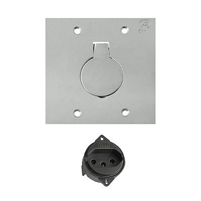 Tomada de Piso 4x4 Simples 20A Com Placa Inox Olivo PL80/2