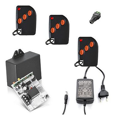 Kit Receptor Com 3 Controles Remotos e Fonte 12V Compatec