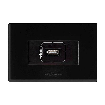 Kit Tomada USB Tipo-C 1.5A Com Placa de Embutir em Móveis Preto PIAL Plus+ Legrand