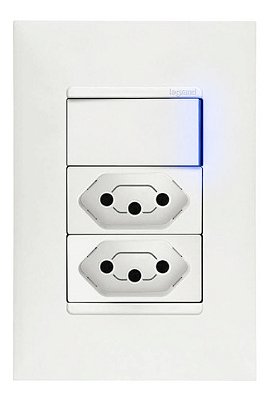 Conjunto Completo Tomada Dupla 10A + Interruptor Simples Legrand | Pial Plus+ com LED Azul
