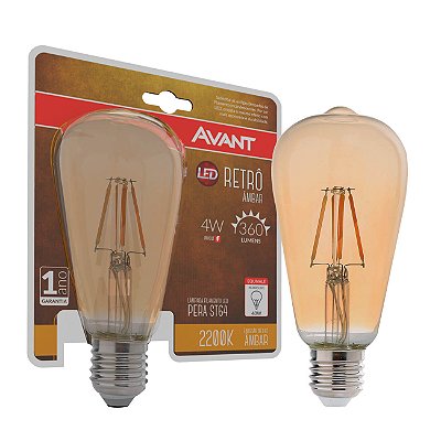 Lâmpada Retro Pera Led Filamento ST64 E27 Âmber AMB2200K 4W Bivolt Avant