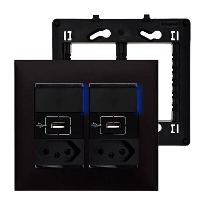 Conjunto 4X4 Com 2 Tomadas 20A 2 Carregador USB e 2 Interruptores Simples Com Led Legrand PIAL Plus+
