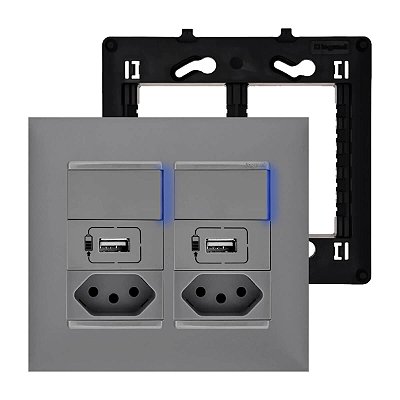 Tomada 20A 4x4 Com Carregador USB e Interruptor Duplo PIAL Plus+