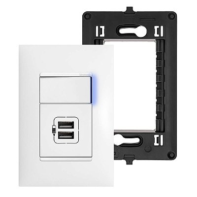 Kit Tomada USB Dupla 3000mA e Interruptor Simples Com Led Legrand PIAL Plus+