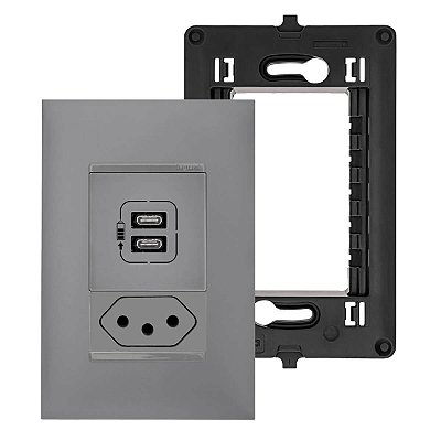 Kit Tomada com Fundo Móvel e USB Duplo Tipo-C com Placa e Suporte PIAL Plus+ Legrand