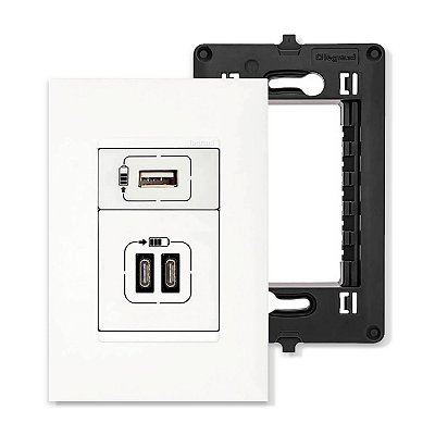 Tomada USB-C Dupla PIAL Plus+ Branca Parede e Tomada 10A Legrand